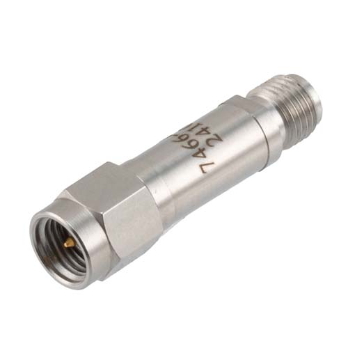 40 dB RF Fixed Attenuator SMA Male (Plug) to SMA Female (Jack), DC to 12 GHz Rated to 2 Watt, Stainless Steel Body, 1.35:1 VSWR Fairview Microwave FMAT7466-40