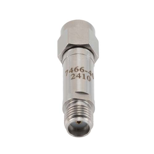 40 dB RF Fixed Attenuator SMA Male (Plug) to SMA Female (Jack), DC to 12 GHz Rated to 2 Watt, Stainless Steel Body, 1.35:1 VSWR Fairview Microwave FMAT7466-40