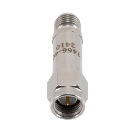 40 dB RF Fixed Attenuator SMA Male (Plug) to SMA Female (Jack), DC to 12 GHz Rated to 2 Watt, Stainless Steel Body, 1.35:1 VSWR Fairview Microwave FMAT7466-40