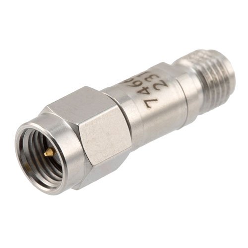 8 dB Fixed Attenuator SMA Male (Plug) to SMA Female (Jack) DC to 12 GHz Rated to 2 Watts, Stainless Steel Body, 1.35:1 VSWR Fairview Microwave FMAT7466-8