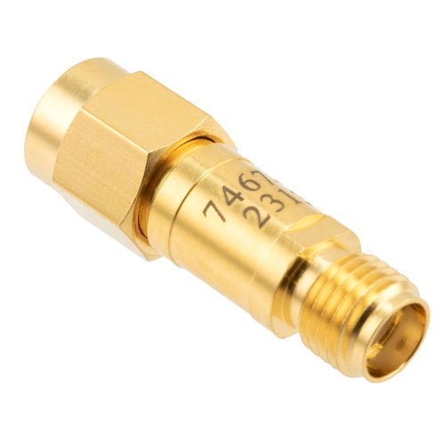 2 dB Fixed Attenuator SMA Male (Plug) to SMA Female (Jack) DC to 12 GHz Rated to 2 Watts, Brass Body, 1.35:1 VSWR Fairview Microwave FMAT7467-2