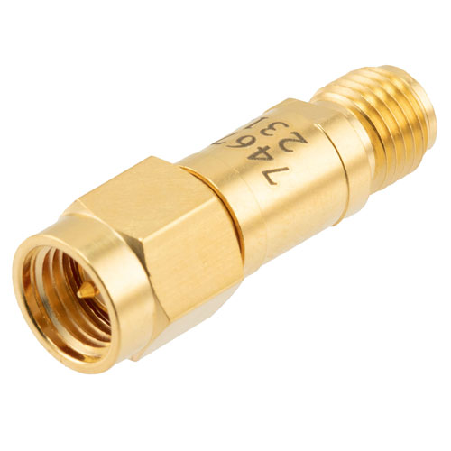 30 dB Fixed Attenuator SMA Male (Plug) to SMA Female (Jack) DC to 12 GHz Rated to 2 Watts, Brass Body, 1.35:1 VSWR Fairview Microwave FMAT7467-30