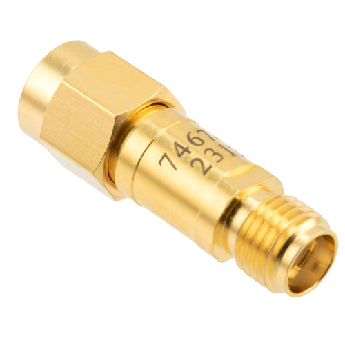 30 dB Fixed Attenuator SMA Male (Plug) to SMA Female (Jack) DC to 12 GHz Rated to 2 Watts, Brass Body, 1.35:1 VSWR Fairview Microwave FMAT7467-30