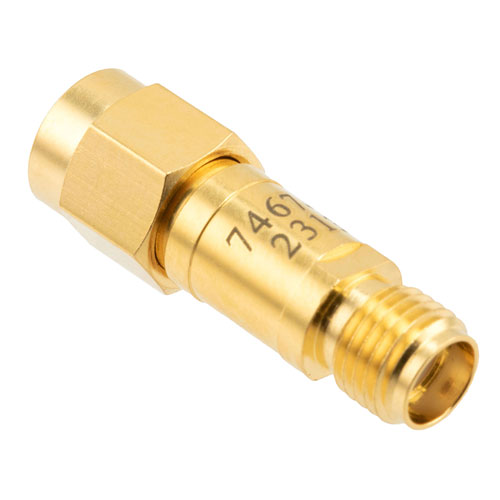 4 dB Fixed Attenuator SMA Male (Plug) to SMA Female (Jack) DC to 12 GHz Rated to 2 Watts, Brass Body, 1.35:1 VSWR Fairview Microwave FMAT7467-4