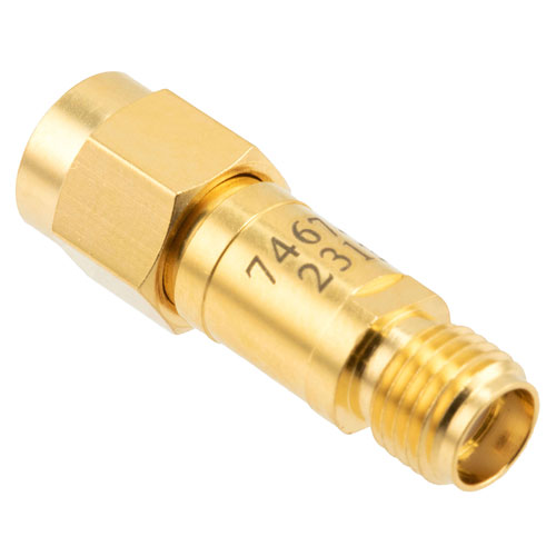 8 dB Fixed Attenuator SMA Male (Plug) to SMA Female (Jack) DC to 12 GHz Rated to 2 Watts, Brass Body, 1.35:1 VSWR Fairview Microwave FMAT7467-8