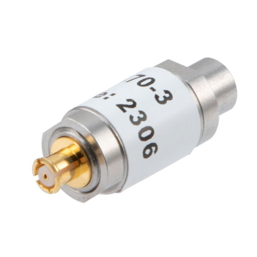 3 dB Fixed Attenuator SMP Male (Plug) to SMP Female (Jack) Up to 18 GHz Rated to 1 Watt, Stainless Steel Body, 1.35:1 VSWR Fairview Microwave FMAT7470-3