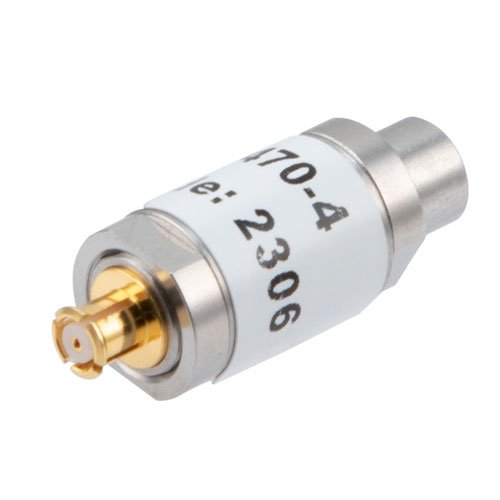 4 dB Fixed Attenuator SMP Male (Plug) to SMP Female (Jack) Up to 18 GHz Rated to 1 Watt, Stainless Steel Body, 1.35:1 VSWR Fairview Microwave FMAT7470-4