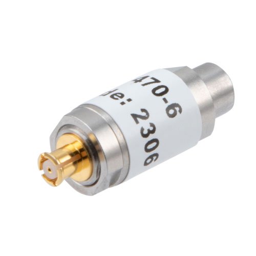 6 dB Fixed Attenuator SMP Male (Plug) to SMP Female (Jack) Up to 18 GHz Rated to 1 Watt, Stainless Steel Body, 1.35:1 VSWR Fairview Microwave FMAT7470-6