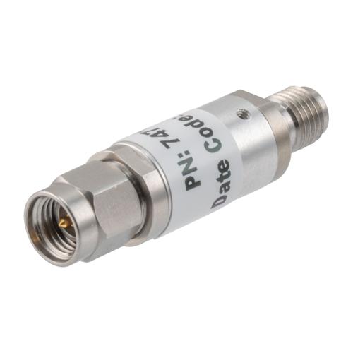 0 dB Fixed Attenuator 3.5mm Male (Plug) to 3.5mm Female (Jack) up to 26.5 GHz Rated to 2 Watts, Aluminum Body, 1.45:1 VSWR Fairview Microwave FMAT7471-0