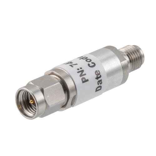 1 dB Fixed Attenuator 3.5mm Male (Plug) to 3.5mm Female (Jack) up to 26.5 GHz Rated to 2 Watts, Aluminum Body, 1.45:1 VSWR Fairview Microwave FMAT7471-1