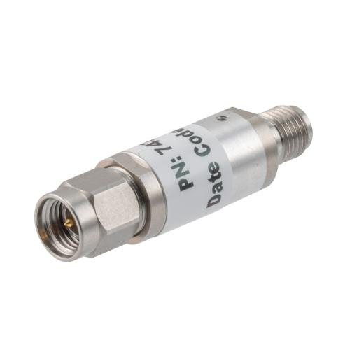 6 dB Fixed Attenuator 3.5mm Male (Plug) to 3.5mm Female (Jack) up to 26.5 GHz Rated to 2 Watts, Aluminum Body, 1.45:1 VSWR Fairview Microwave FMAT7471-6