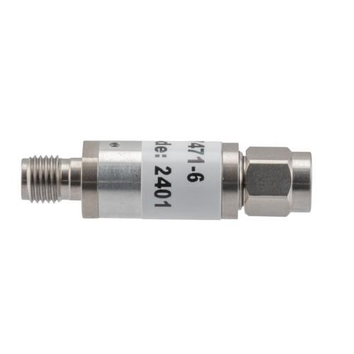 6 dB Fixed Attenuator 3.5mm Male (Plug) to 3.5mm Female (Jack) up to 26.5 GHz Rated to 2 Watts, Aluminum Body, 1.45:1 VSWR Fairview Microwave FMAT7471-6