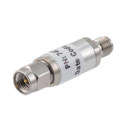 7 dB Fixed Attenuator 3.5mm Male (Plug) to 3.5mm Female (Jack) up to 26.5 GHz Rated to 2 Watts, Aluminum Body, 1.45:1 VSWR Fairview Microwave FMAT7471-7