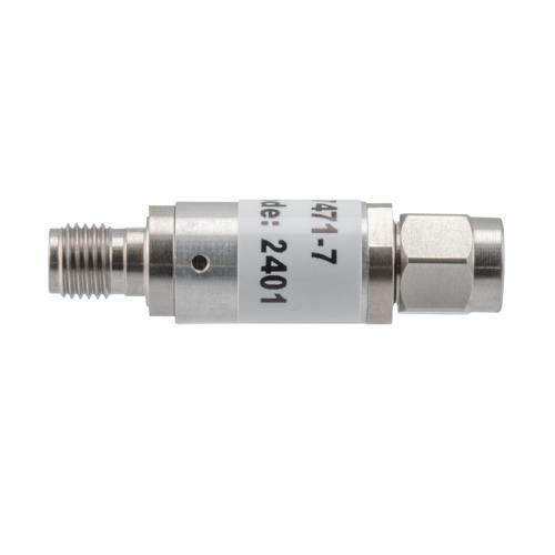 7 dB Fixed Attenuator 3.5mm Male (Plug) to 3.5mm Female (Jack) up to 26.5 GHz Rated to 2 Watts, Aluminum Body, 1.45:1 VSWR Fairview Microwave FMAT7471-7