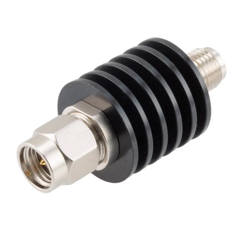 20 dB Fixed Attenuator SMA Male (Plug) to SMA Female (Jack) up to 26.5 GHz Rated to 5 Watts, Black Anodized Aluminum Body, 1.35:1 VSWR Fairview Microwave FMAT7488-20