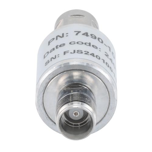 10 dB Fixed Attenuator NEX10 Male (Plug) to NEX10 Female (Jack) Up to 6 GHz Rated to 5 Watts, Aluminum Body, 1.25:1 VSWR Fairview Microwave FMAT7490-10