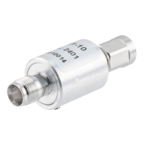 10 dB Fixed Attenuator NEX10 Male (Plug) to NEX10 Female (Jack) Up to 6 GHz Rated to 10 Watts, Aluminum Body, 1.25:1 VSWR Fairview Microwave FMAT7491-10