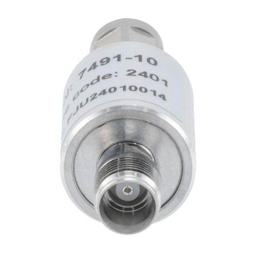 10 dB Fixed Attenuator NEX10 Male (Plug) to NEX10 Female (Jack) Up to 6 GHz Rated to 10 Watts, Aluminum Body, 1.25:1 VSWR Fairview Microwave FMAT7491-10