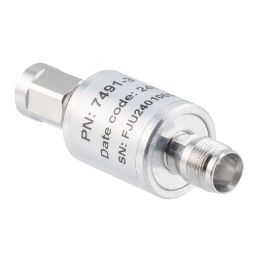 3 dB Fixed Attenuator NEX10 Male (Plug) to NEX10 Female (Jack) Up to 6 GHz Rated to 10 Watts, Aluminum Body, 1.25:1 VSWR Fairview Microwave FMAT7491-3