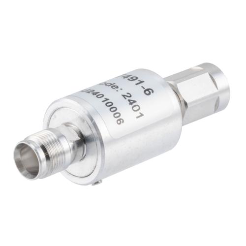 6 dB Fixed Attenuator NEX10 Male (Plug) to NEX10 Female (Jack) Up to 6 GHz Rated to 10 Watts, Aluminum Body, 1.25:1 VSWR Fairview Microwave FMAT7491-6