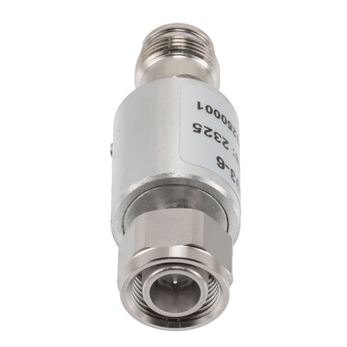 6 dB Fixed Attenuator 2.2-5 Male (Plug) to 2.2-5 Female (Jack) DC to 6 GHz Rated to 10 Watts, Brass Body, 1.25:1 VSWR Fairview Microwave FMAT7493-6