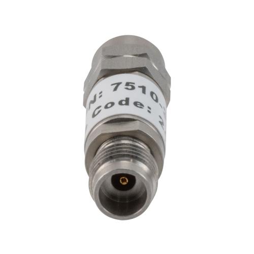 3 dB Fixed Attenuator 2.4mm Male (Plug) to 2.4mm Female (Jack) up to 50 GHz Rated to 2 Watts, Stainless Steel Body, 1.45:1 VSWR Fairview Microwave FMAT7510-3