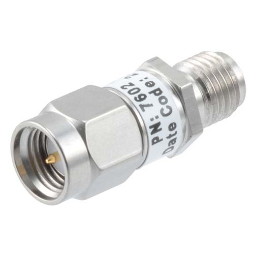 6dB RF fixed attenuator 2W, DC to 6GHz, SMA male to female, Stainless Steel Fairview Microwave FMAT7602-6