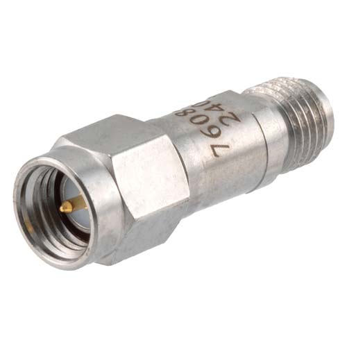 20 dB RF Fixed Attenuator SMA Male (Plug) to SMA Female (Jack), DC to 6GHz Rated to 2 Watt, Stainless Steel Body, 1.35:1 VSWR Fairview Microwave FMAT7608-20