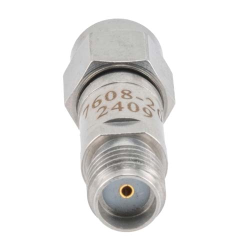 20 dB RF Fixed Attenuator SMA Male (Plug) to SMA Female (Jack), DC to 6GHz Rated to 2 Watt, Stainless Steel Body, 1.35:1 VSWR Fairview Microwave FMAT7608-20