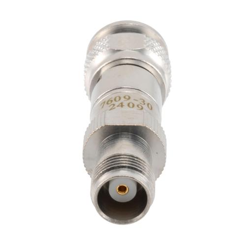 30 dB RF Fixed Attenuator TNC Male (Plug) to TNC Female (Jack), DC to 3 GHz Rated to 2 Watt, Brass Body, 1.25:1 VSWR Fairview Microwave FMAT7609-30