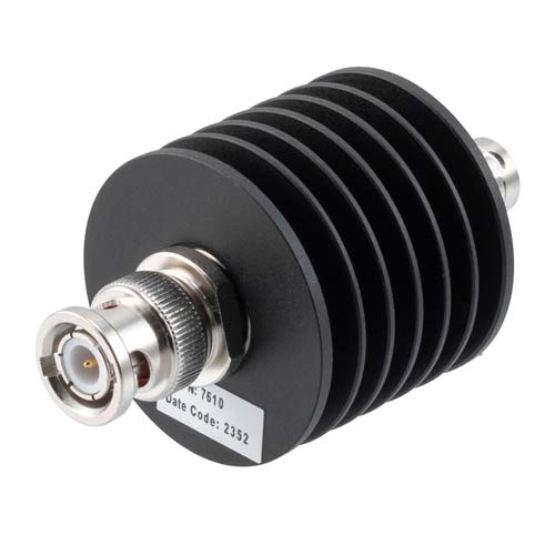 3dB RF fixed attenuator 10W, DC to 4GHz, BNC male to BNC female Fairview Microwave FMAT7610-3