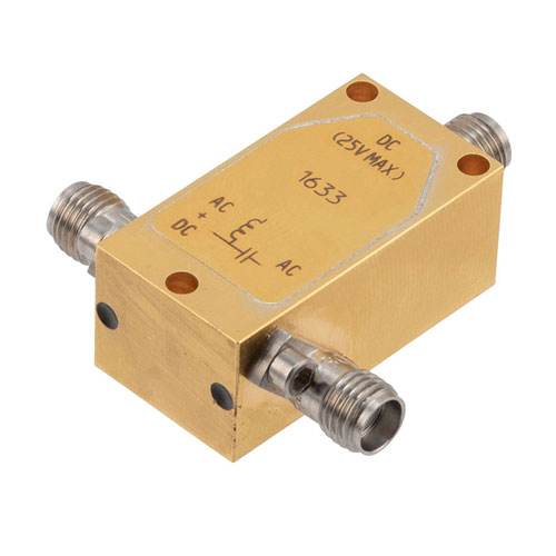 50 KHz to 18 GHz SMA Broadband Bias Tee, Rated to 750 mA and 25 Volts, DC SMA Connector Fairview Microwave FMBT1633