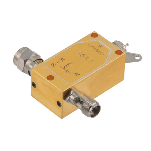 12 KHz to 40 GHz, 2.92mm Broadband Bias Tee, Male Input, Rated to 150 mA and 16 Volts, DC Pin Fairview Microwave FMBT1641