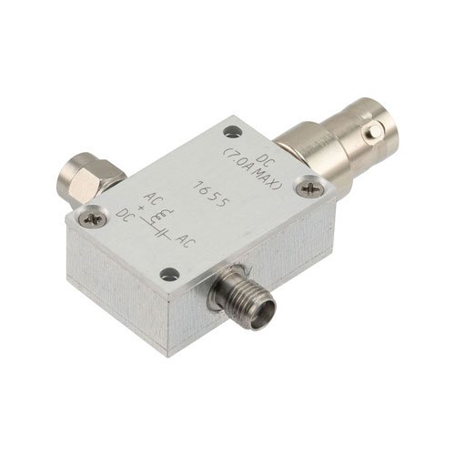 1 GHz to 6 GHz SMA High Current Bias Tee, Rated 7 Amps and 100 Volts, DC BNC Connector Fairview Microwave FMBT1655