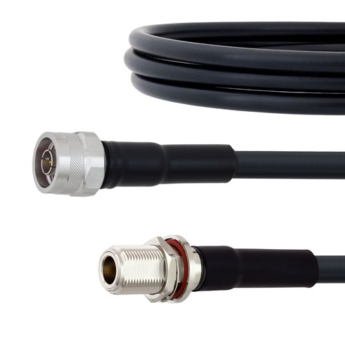 Low Loss N Male to N Female Bulkhead Cable LMR-400 Coax in 12 Inch with Times Microwave components Fairview Microwave FMC00409-12