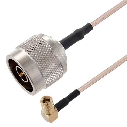 N Male to RA SMB Plug Cable RG316 Tan Coax with Heat Shrink Fairview Microwave FMC00479