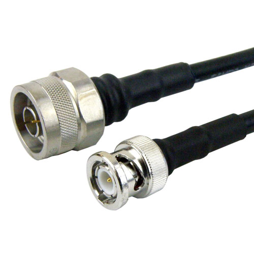 N Male to BNC Male Cable LMR-240 Coax in 12 Inch with Times Microwave Connectors Fairview Microwave FMC0108240-12