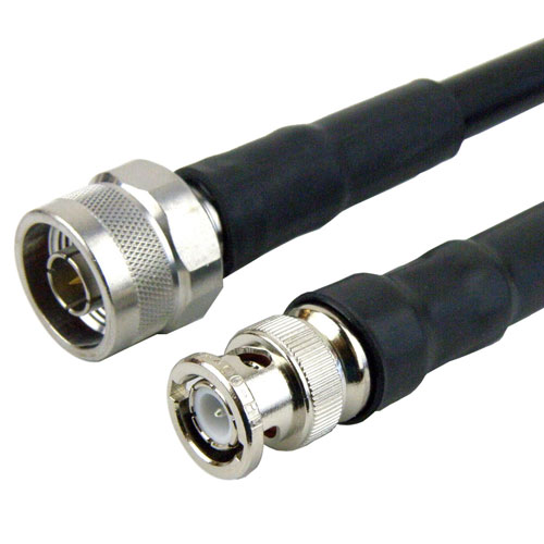 N Male (Plug) to BNC Male (Plug) Cable LMR-400-UF Coax Up To 2.5 GHz in 12 Inch with Times Microwave Connectors Fairview Microwave FMC0108405-12