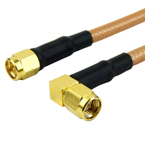 SMA Male to RA SMA Male Cable RG-142 Coax in 36 Inch Fairview Microwave FMC0204143-36