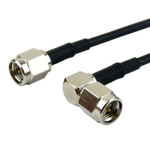 SMA Male (Plug) to RA SMA Male (Plug) Cable RG-174 Coax Up To 1 GHz, 1.35 VSWR in 12 Inch Fairview Microwave FMC0204174-12