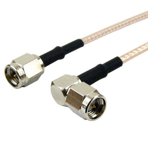 SMA Male (Plug) to RA SMA Male (Plug) Cable RG-316 Coax Up To 3 GHz in 12 Inch Fairview Microwave FMC0204316-12