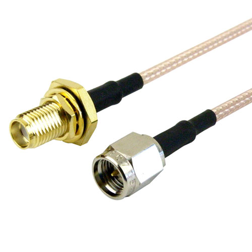 SMA Male (Plug) to N Female (Jack) Bulkhead Cable RG-316 Coax Up To 2 GHz, 1.35 VSWR in 36 Inch Fairview Microwave FMC0211315-36