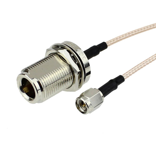 SMA Male (Plug) to N Female (Jack) Bulkhead Cable RG-316 Coax Up To 3 GHz, 1.35 VSWR Fairview Microwave FMC0211316