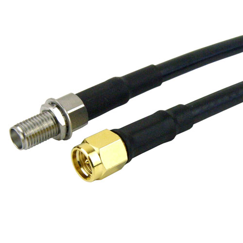 SMA Male (Plug) to SMA Female (Jack) Bulkhead Cable RG-58 Coax Up To 1 GHz, 1.35 VSWR in 24 Inch Fairview Microwave FMC0212058-24