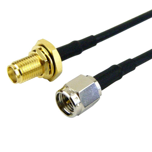 SMA Male (Plug) to SMA Female (Jack) Bulkhead Cable RG-174 Coax Up To 1 GHz, 1.35 VSWRin 12 Inch Fairview Microwave FMC0212174-12