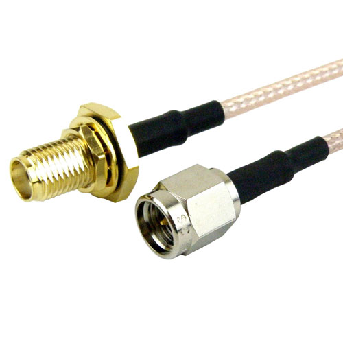 SMA Male (Plug) to SMA Female (Jack) Bulkhead Cable RG-316 Coax Up To 3 GHz, 1.35 VSWR Fairview Microwave FMC0212315