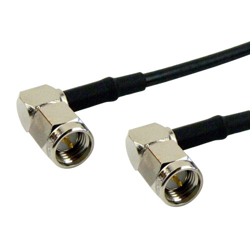 RA SMA Male (Plug) to RA SMA Male (Plug) Cable RG-174 Coax Up To 1 GHz, 1.35 VSWRin 12 Inch Fairview Microwave FMC0404174-12