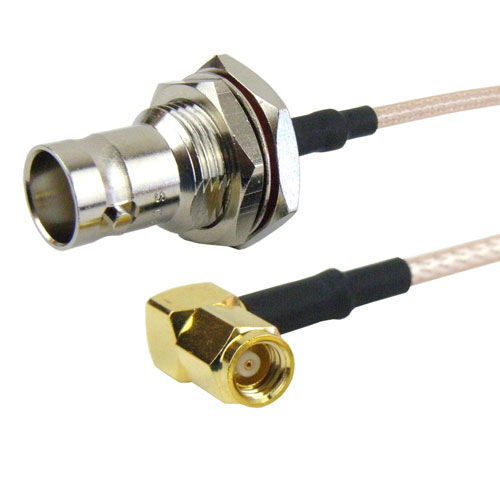 RA SMC Plug (Male) to BNC Female (Jack) Bulkhead Cable RG316 Coax Up To 3 GHz Fairview Microwave FMC2838315