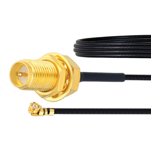 RP SMA Female Bulkhead to UMCX 2.5 Plug Cable 1.37mm Coax in 3 Inch with LF Solder Fairview Microwave FMCA1018-3