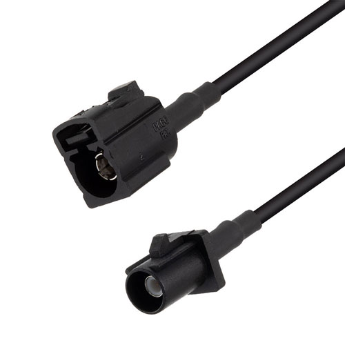 Black FAKRA Plug to FAKRA Jack Cable 12 Inch Length Using RG174 Coax Fairview Microwave FMCA1352A-12